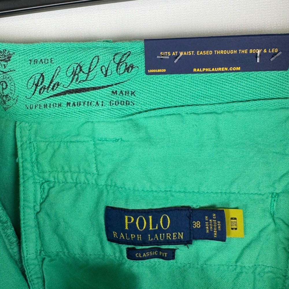 Polo Ralph Lauren Shorts Chino Mens 38W Classic Fit Linen Cotton Green 8.5" NWT - Picture 5 of 9